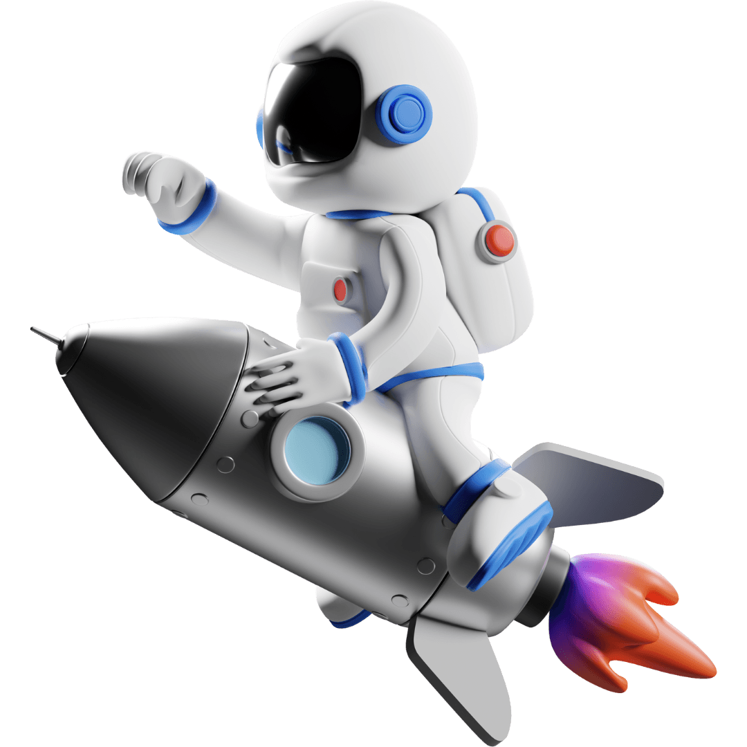 3D claymation style model of a astronaut on a rocket